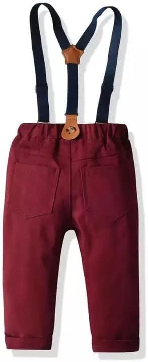 Toddler Boys Christmas Outfit Long Sleeves Plaid Shirt + Pants + Suspenders - B0030