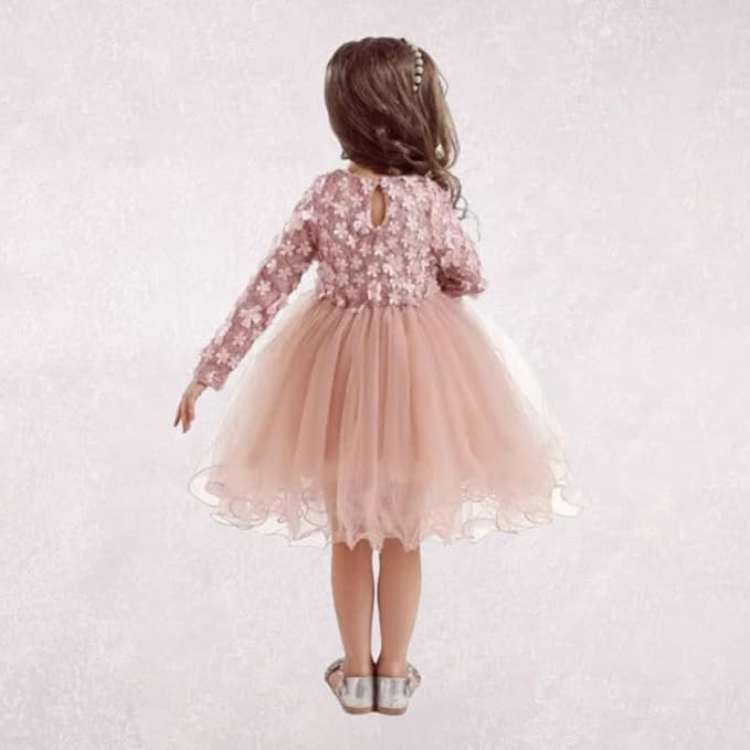 Floral lace Dress with Long Sleeves and a Tulle Skirt - G0035