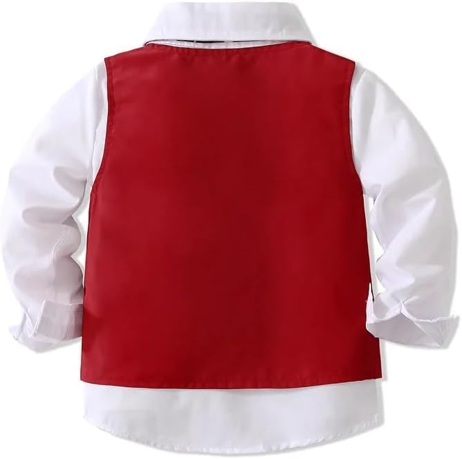 Toddler Boys Christmas Outfit Formal Suit Long Sleeve Shirt + Pants + Vest + Tie - B0029