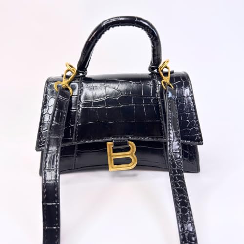 Faux Leather Handbag with Crocodile Texture