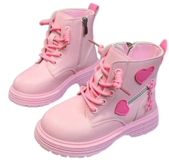 Little Girls Winter Boots Soft Sole Side Zip Heart Design Combat Boots - S0055