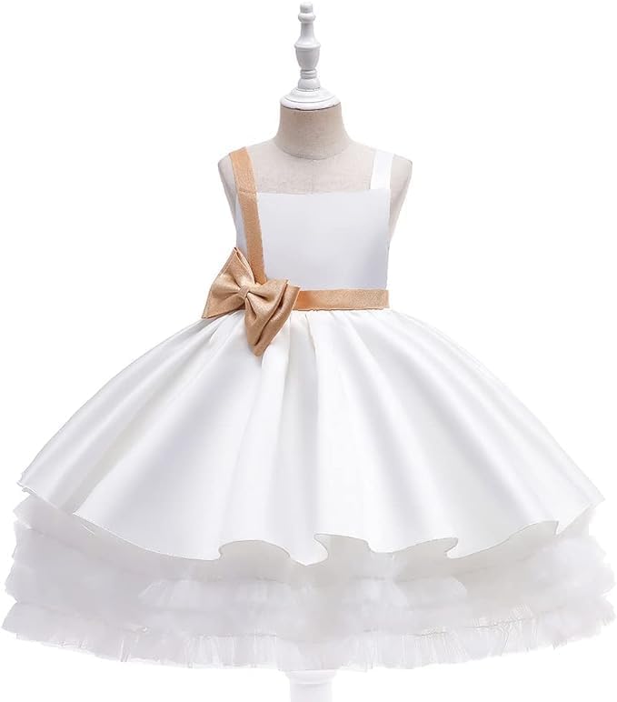 Satin Flower Girl Dress with Bow - Fall dresses for girls - G0112