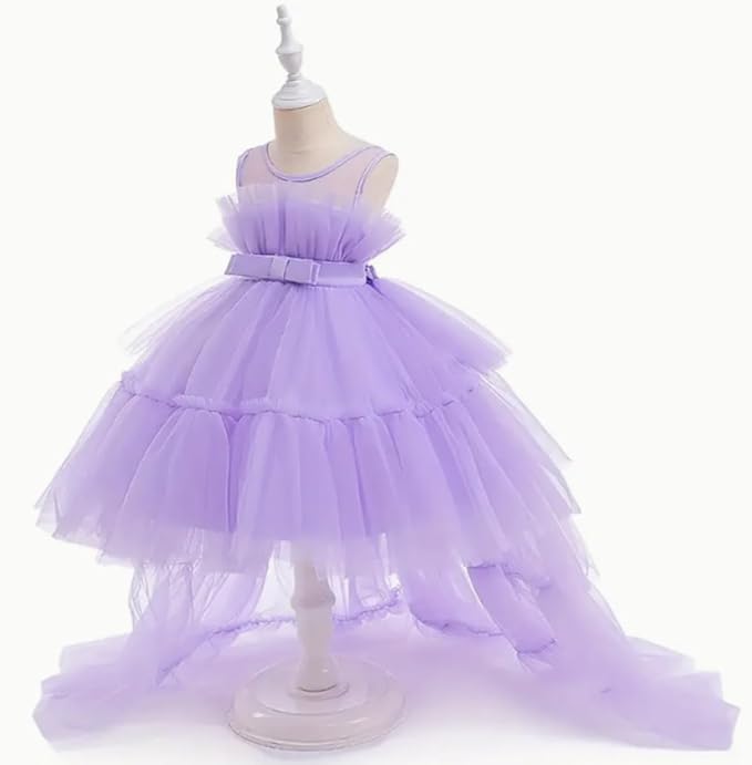 Puffy Tulle Dress with Detachable Train Girl Party Birthday
