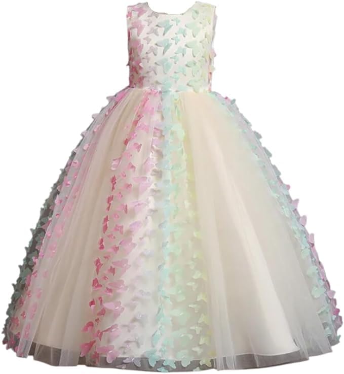3D Butterfly Tulle Birthday Dress Long for Girls - G0003