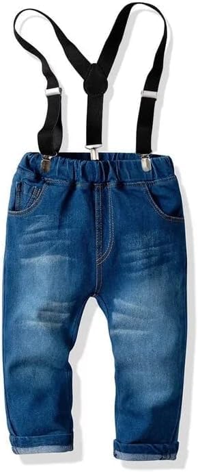 Boys Long Sleeve Shirt + Jeans + Suspenders & Bow Tie 4 pcs Set - B0011