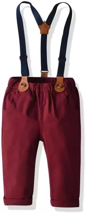 Toddler Boys Christmas Outfit Long Sleeves Plaid Shirt + Pants + Suspenders - B0030