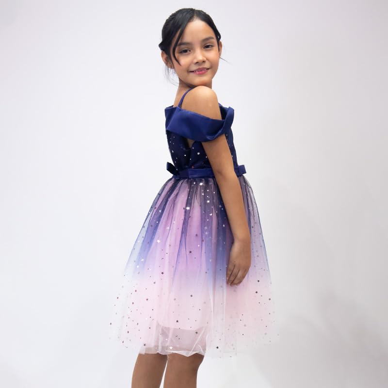 Off-the-shoulder tulle dress with sparkling stars for girls - G0093
