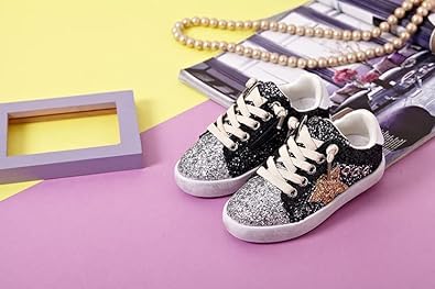 Girls Glitter Sneakers Chic Style Shiny Stars - Back to School Shoes - S0038