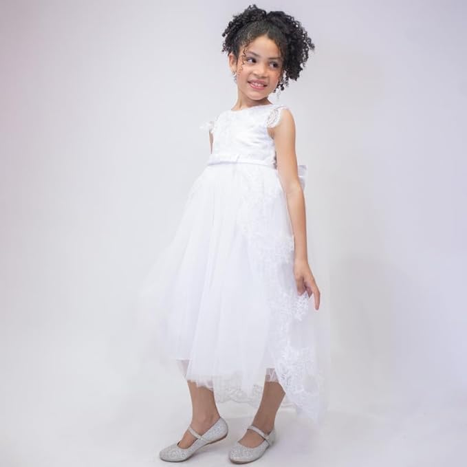 Lace White Dress Long Train for Girl - G0080