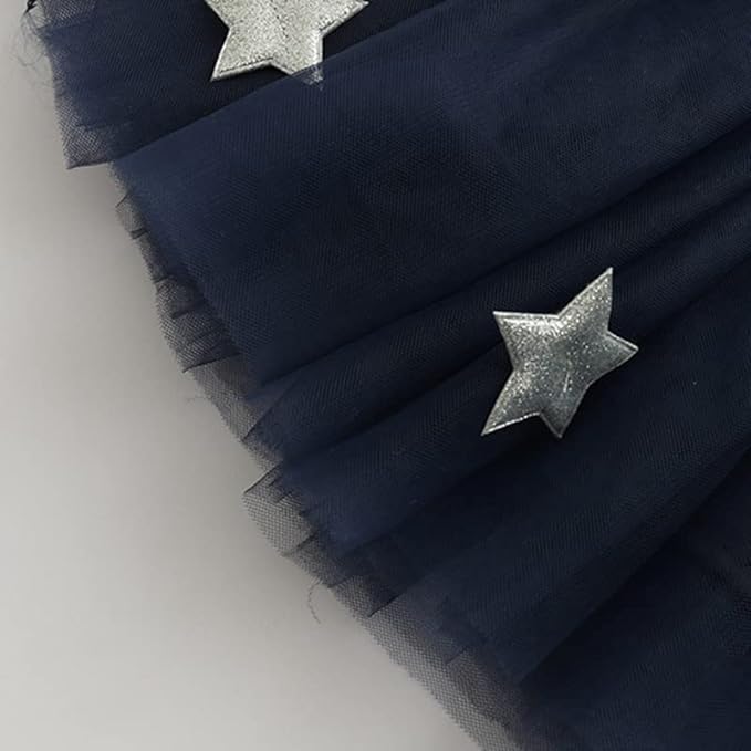 Long Sleeve Dress with Tulle Skirt and Silver Stars for Girls - G0087