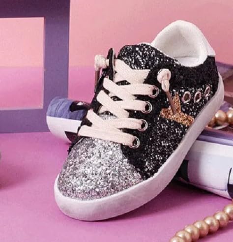 Girls Glitter Sneakers Chic Style Shiny Stars - Back to School Shoes - S0038