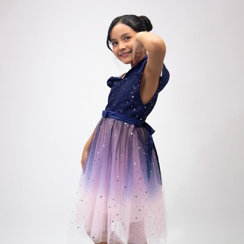Off-the-shoulder tulle dress with sparkling stars for girls - G0093