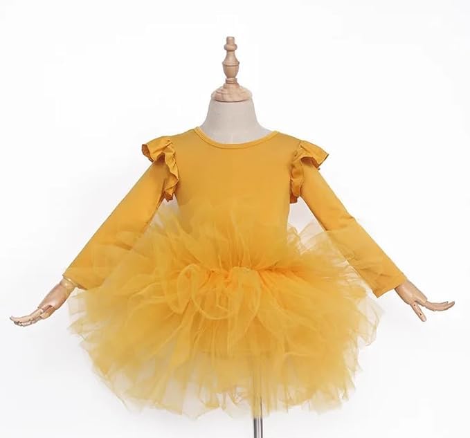 Girls Ballet Fluffy Tutu Dresses Long Sleeve Dance Leotards - G0056