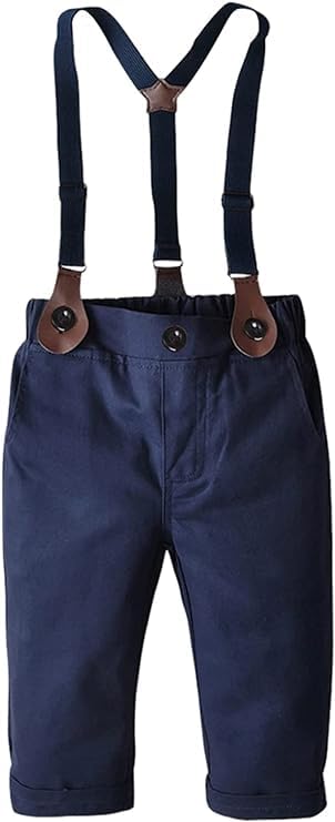 Toddler Boys Christmas Outfit Long Sleeves Plaid Shirt + Pants + Suspenders - B0030