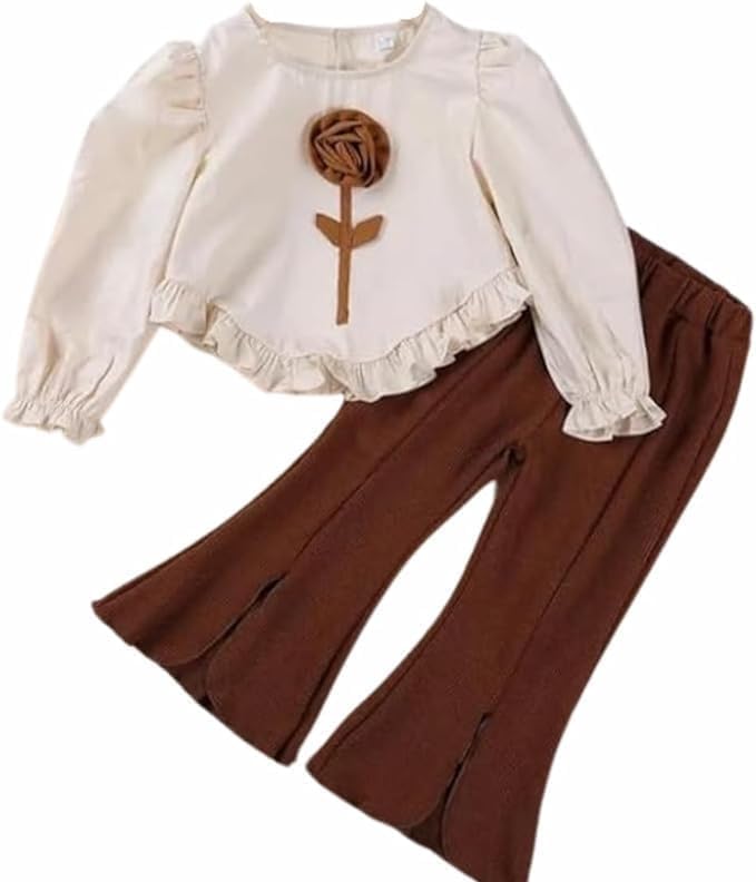 Spring outfit for girls Flower Agaric Edge Top + Split Flared pants - G0123