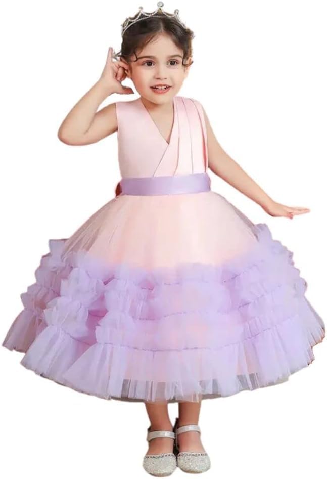 Satin Princess Dress with Ruffle Tulle Skirt for Girls - G0113