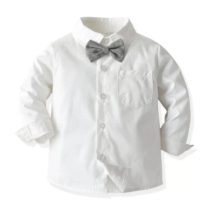 Boys' Gray Suspender Pants Set with Bow Tie - B0020