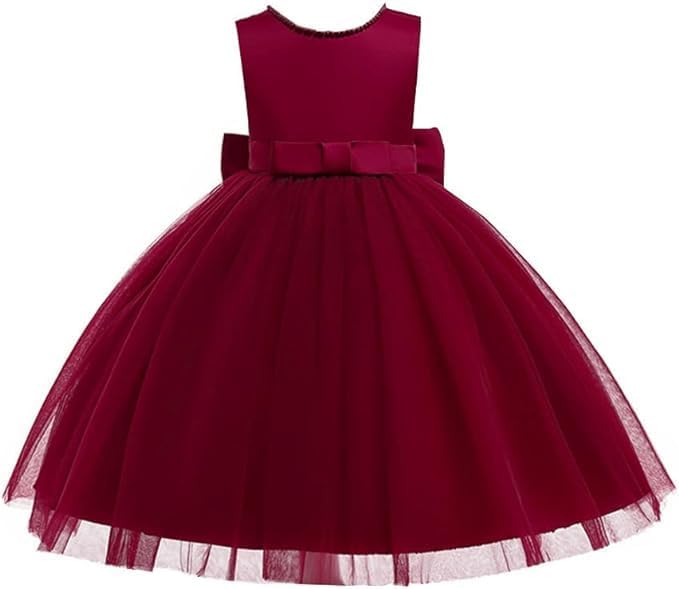 Girls Satin Princess Dress with Pearls and Love Shape Back - G0062