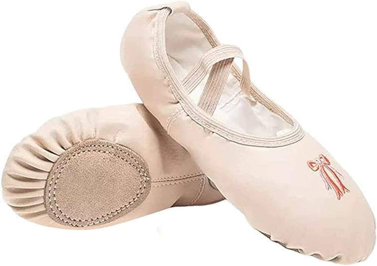 Ballet Dance Shoes for Girls Split Sole Embroidered Bow Design - S0013