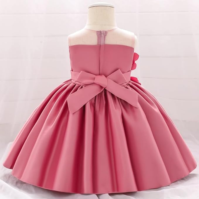 Satin Dress for Babies and Girls with Floral Applications - G0111