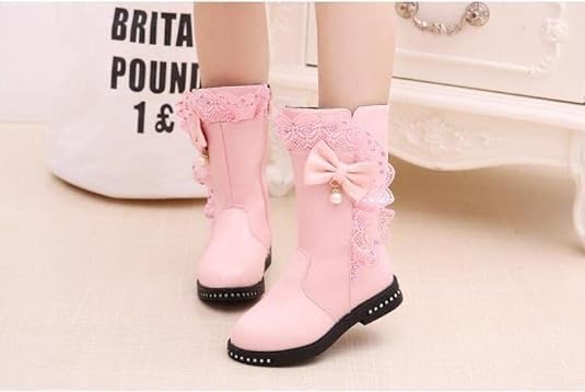 Girls Mid calf  Boots Lace and Bow Knot - S0040