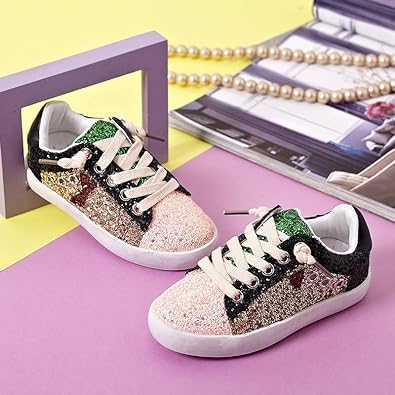 Girls Glitter Sneakers Chic Style Shiny Stars - Back to School Shoes - S0038