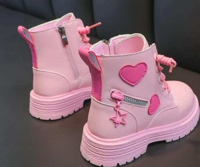 Little Girls Winter Boots Soft Sole Side Zip Heart Design Combat Boots - S0055
