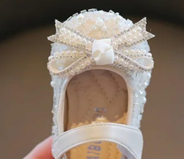 Baby Girls Mary Jane Flats New Born Dress Shoes Pearl & Crystal - S0011