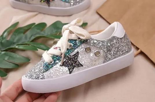 Girls Glitter Sneakers Chic Style Shiny Stars - Back to School Shoes - S0038
