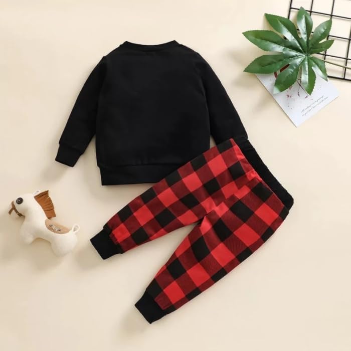 Boys Plaid Outfit Hoodie Sweatshirt Jackets Shirt+Pants Christmas Set - B0012