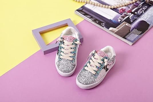 Girls Glitter Sneakers Chic Style Shiny Stars - Back to School Shoes - S0038