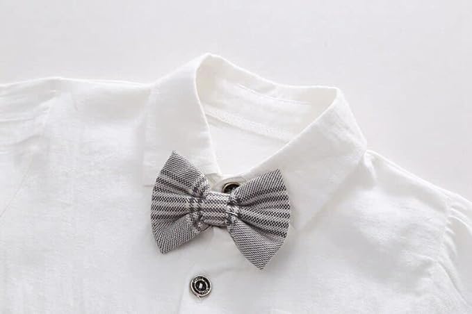 Boys' Plaid Blazer and Pants Set with Bow Tie - B0022