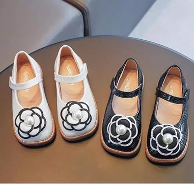 PU leather shoes for girls mary jane style with a flower - S0061