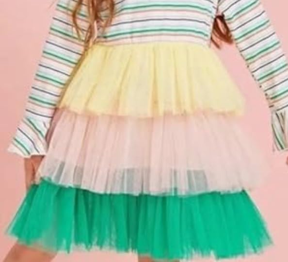Casual Dress Long Sleeve Tulle Skirt for Autumn Winter Rainbow Dress - G0024