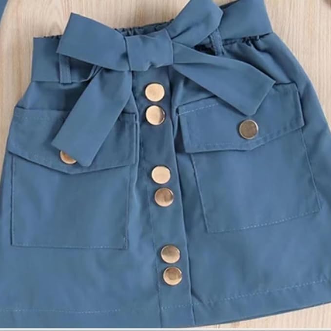 Little Girls Spring Outfits Long Sleeve Shirt + Mini Skirt