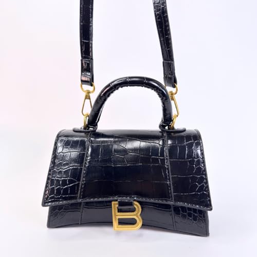 Faux Leather Handbag with Crocodile Texture