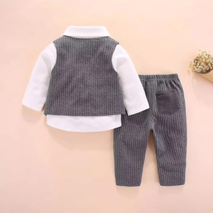 Newborn Suit Striped Vest Coat + Pants + Cotton Shirt & Bow Tie