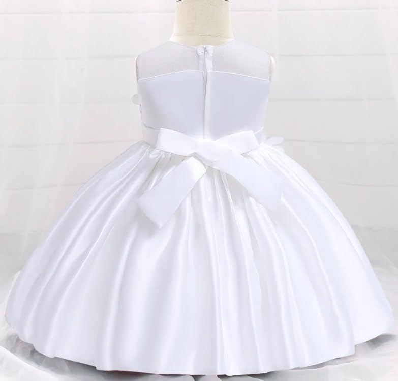 Satin Dress for Babies and Girls with Floral Applications - G0111