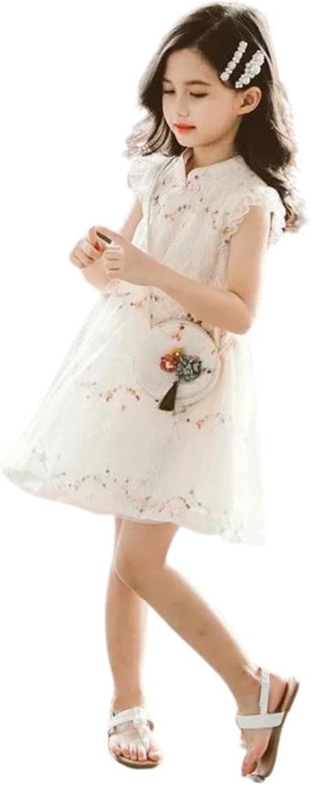 Kimono Dress with Floral Embroidery for Girls - Back to School Clothes G0077