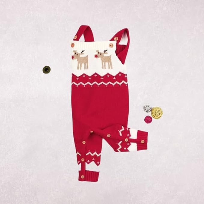 Baby's Christmas Reindeer Knit Romper - B0005