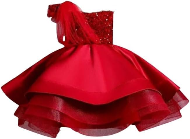 Elegant one-Shoulder Sequined Dress for Girls - G0028