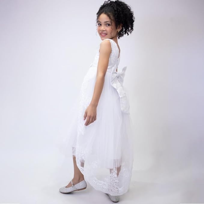 Lace White Dress Long Train for Girl - G0080