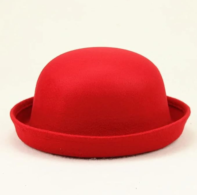 Cute Girls Wool Felt Bowler Hat with Roll up Brim