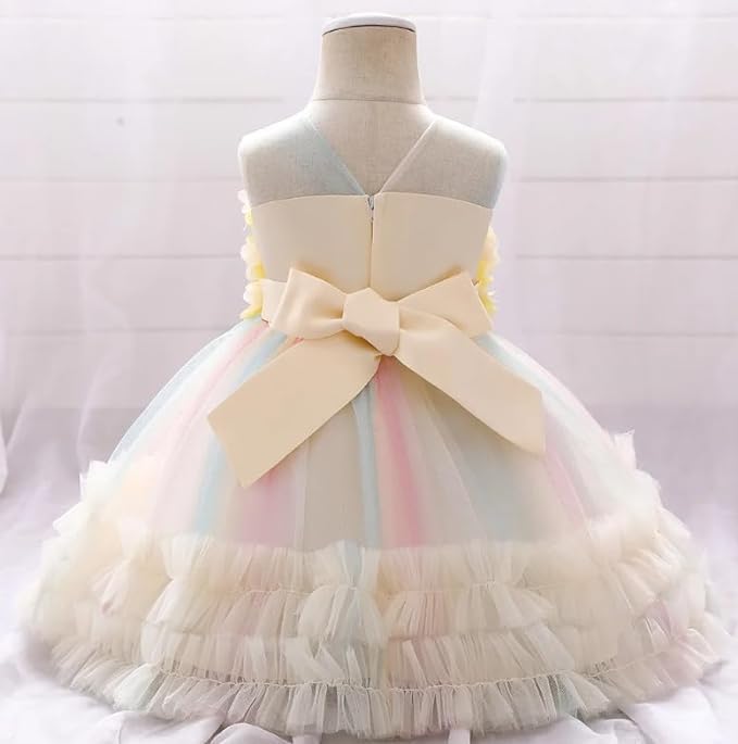 Rainbow Tutu Skirt Dress with Flower Application for Babies and Toddlers - G0105