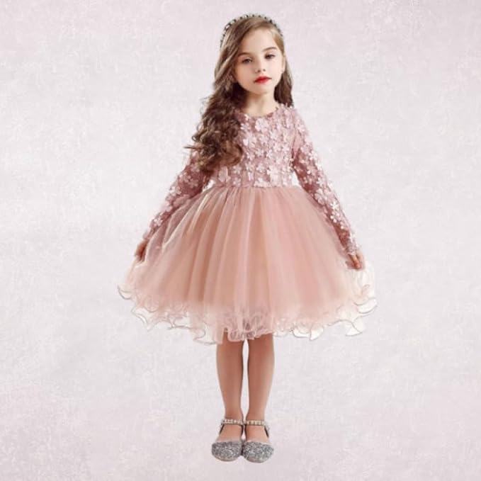 Floral lace Dress with Long Sleeves and a Tulle Skirt - G0035