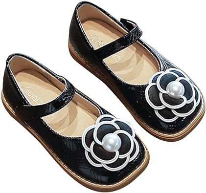 PU leather shoes for girls mary jane style with a flower - S0061