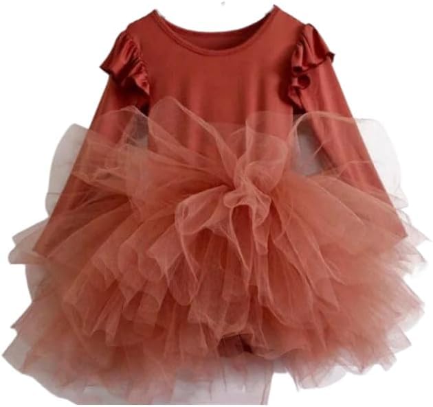 Girls Ballet Fluffy Tutu Dresses Long Sleeve Dance Leotards - G0056