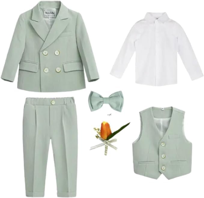 Boys' Double-Breasted Suit with Bow Tie - B0018