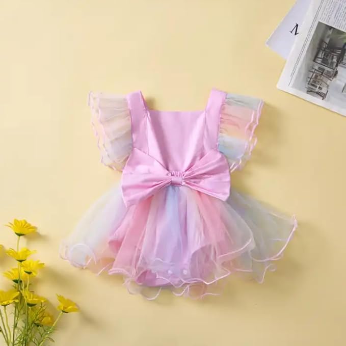 Baby Girls Romper Dress Fly Sleeve Mesh Tutu Dress - G0006