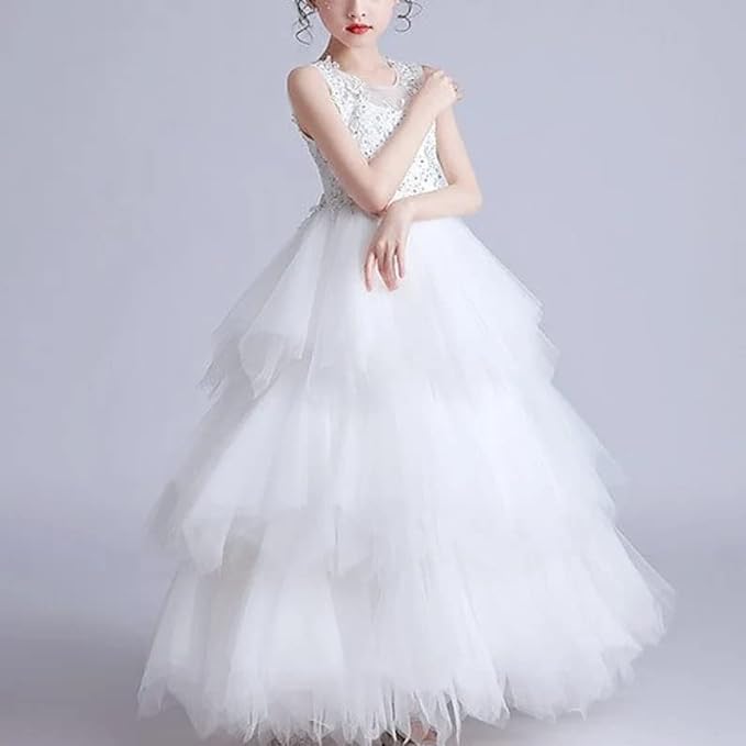 Long Dress with Layered Tulle Skirt and Embroidered Chest - G0085